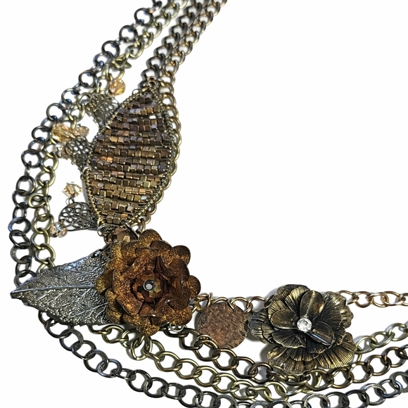 Multi-Chain Necklace with Floral Accents - Picture 3 of 4